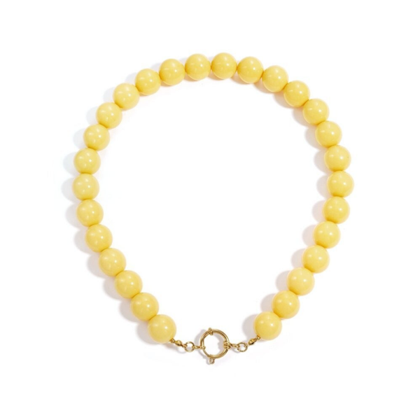 Hars kralen Ketting,  15 mm met stainless steel boeier slotje - geel