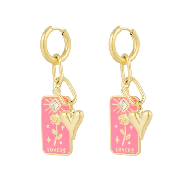 Stainless steel oorbellen pink Flower & Hearts