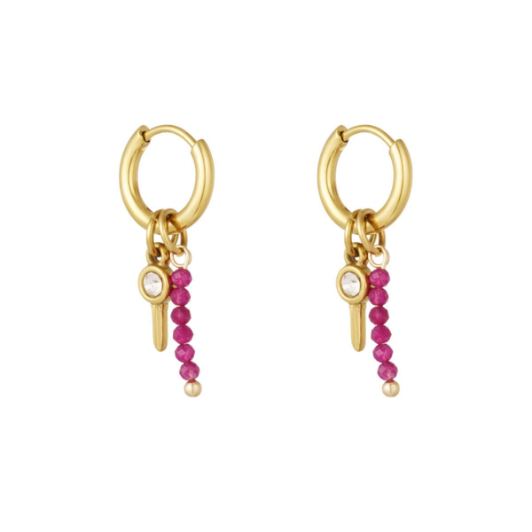 Oorbellen kraaltjes met bedel - Goud kleur/fuchsia