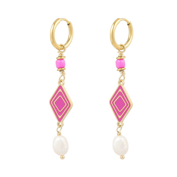 Stainless steel oorbellen Pink & Pearl