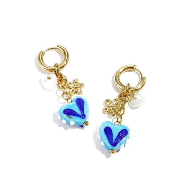 Stainless steel - oorbellen blauw hart