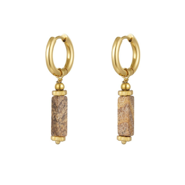 Stainless steel oorbellen Natuursteen bruin