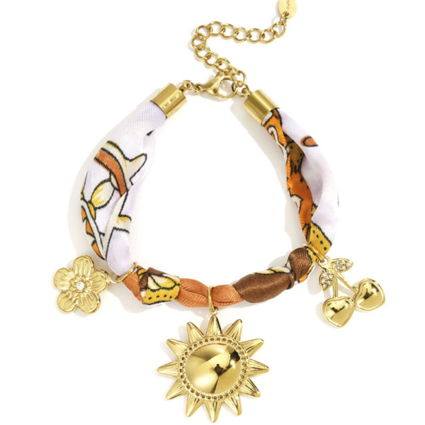 Bandana armband met roestvrijstalen bedels