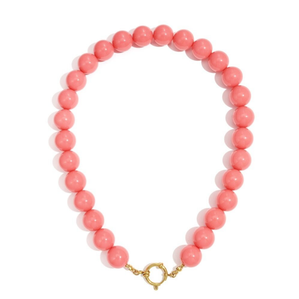 Hars kralen Ketting,  15 mm met stainless steel boeier slotje - dieprose