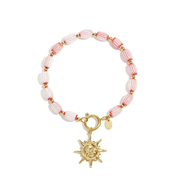 Stainless steel - armband roze kralen