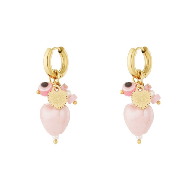 Stainless steel oorbellen Hearts pink