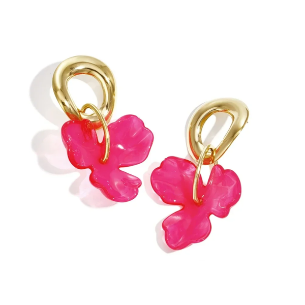 Stainless steel - oorbellen roze bloem hanger