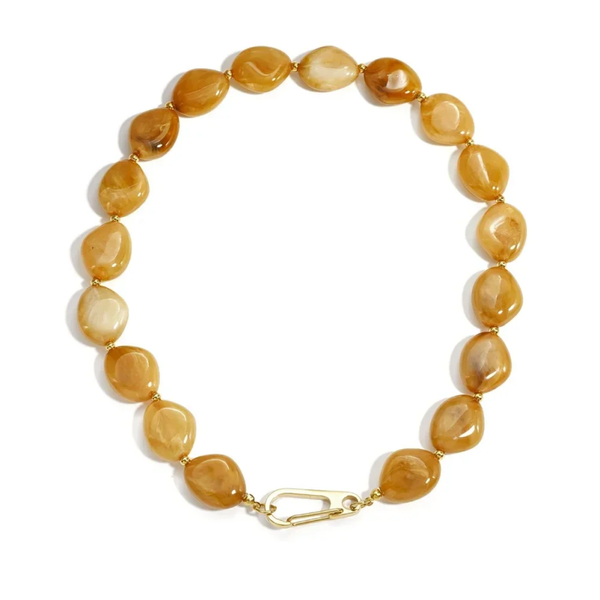 Stainless steel - ketting bruine kralen