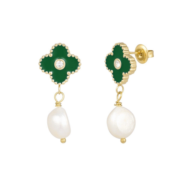 Stainless steel oorbellen Posh spice groen