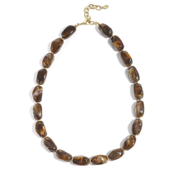 Acryl ketting met stainless steel bruin