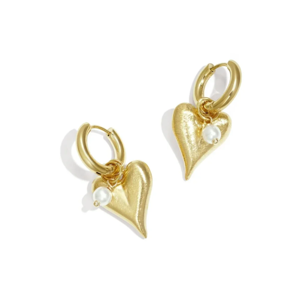 Stainless steel oorbellen met hartjes en pareltjes