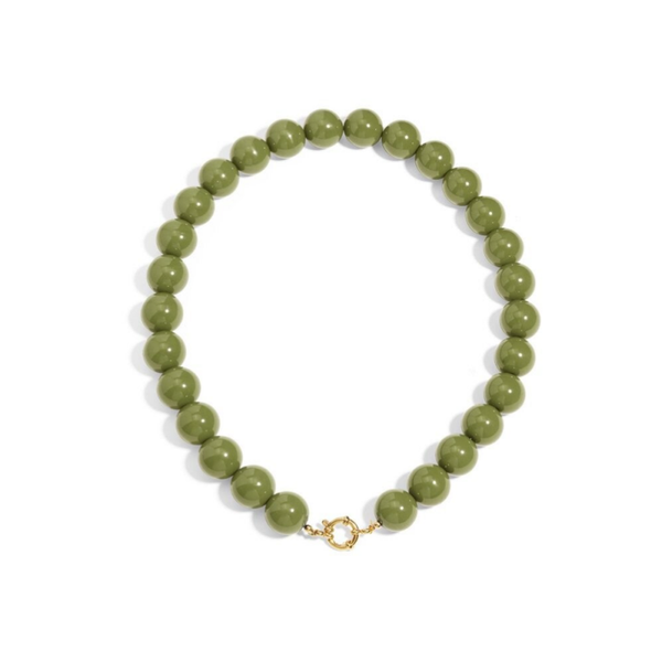 Hars kralen Ketting,  15 mm met stainless steel boeier slotje - groen