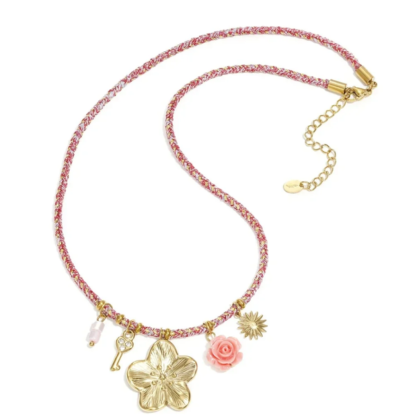 Stainless steel - ketting touw roze