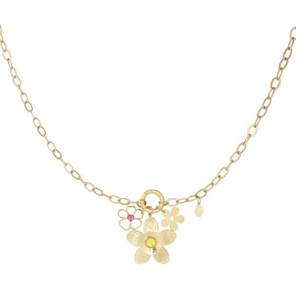Stainless steel bedelketting Happy Flower