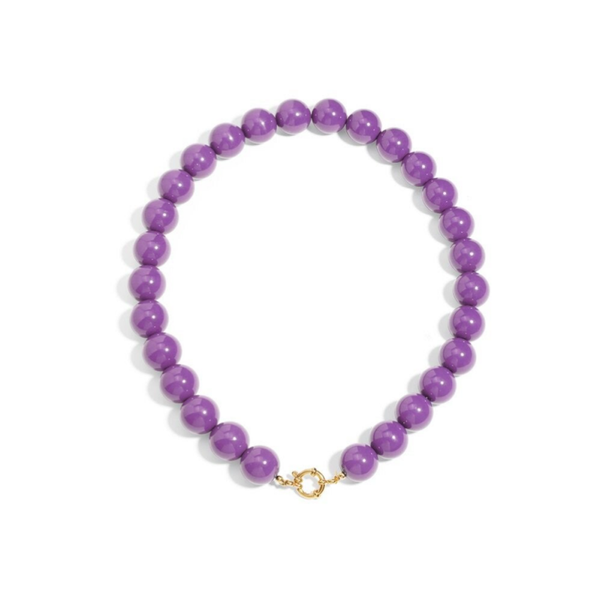 Hars kralen Ketting,  15 mm met stainless steel boeier slotje - donkerpaars