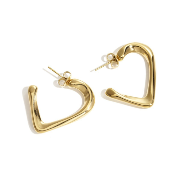 Stainless steel oorbellen/hoops hart goud of zilver