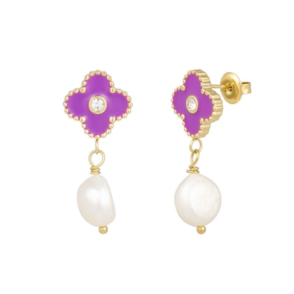 Stainless steel oorbellen Posh spice paars