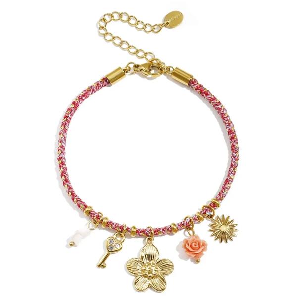 Stainless steel - armband touw roze