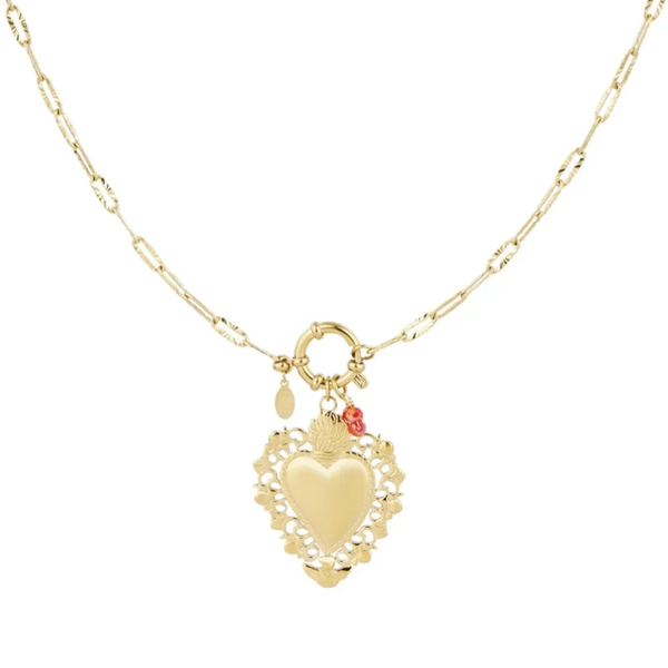 Stainless steel bedelketting Tropical Heart Charm