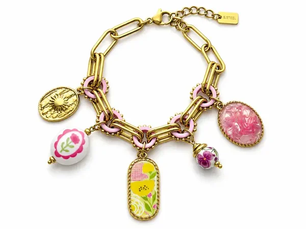 Stainless steel Bedelarmband Love Roze