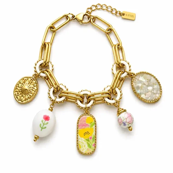 Stainless steel Bedelarmband Love creme