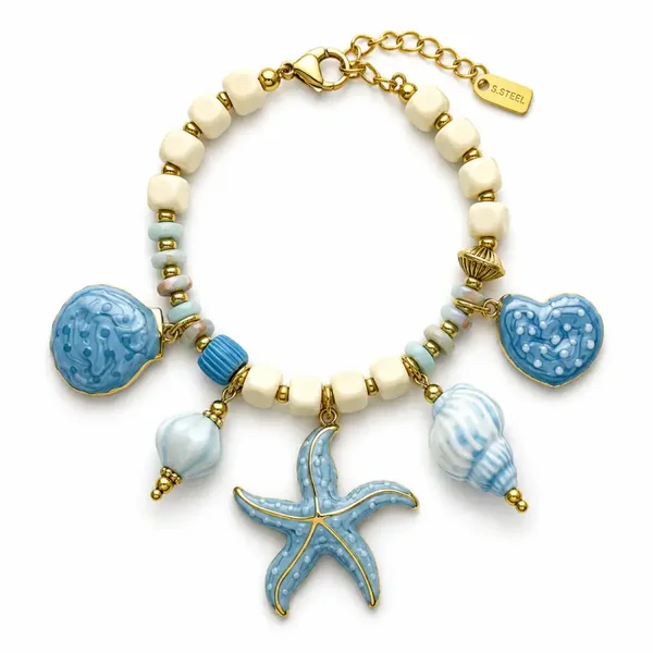 Stainless steel Bedelarmband Seastar blue