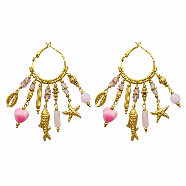 Stainless steel Hoops happy Fish Roze