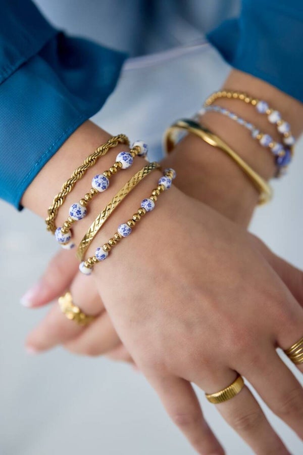 Stretch Armband blauw wit