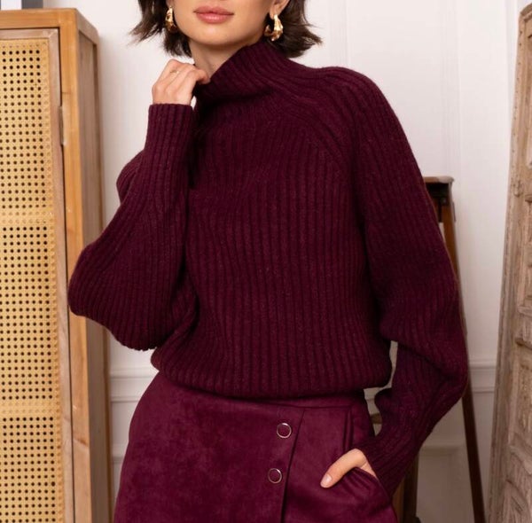 Gebreide turtleneck donkerbruin
