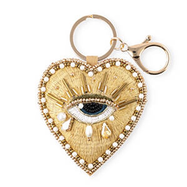 Sleutelhangers hart met Alziend oog Gold-white-black
