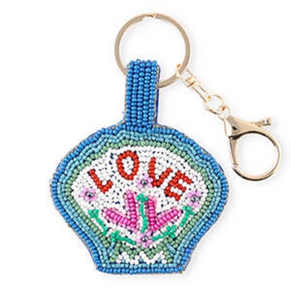 Sleutelhangers schelp "LOVE" Gold-blue-green-white-red