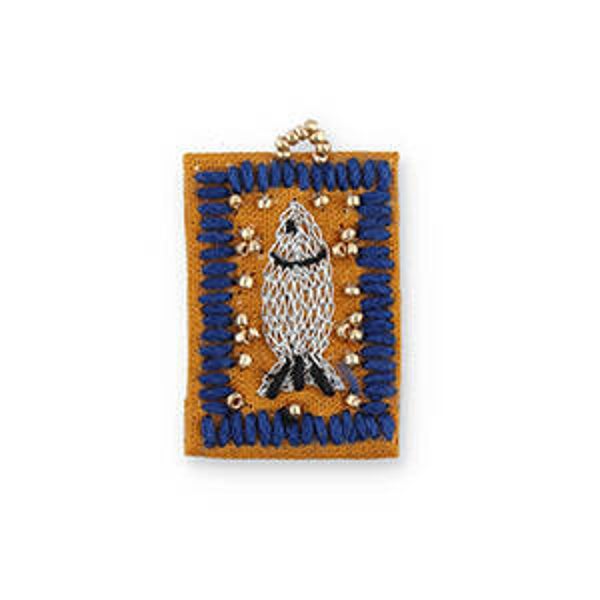 Handgemaakte bedels van stof vis Brown-dark blue-silver-gold