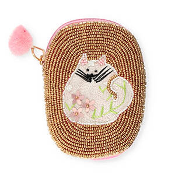 Portemonnee ovaal met kat Gold-white-light pink