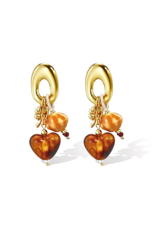 Dangle oorbellen Hartjes bruin