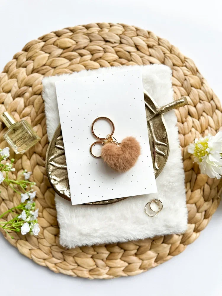 Sleutelhanger | Fluffy Hartje | Bruin