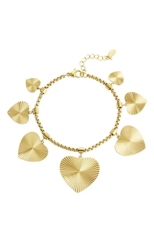 Stainless steel bedelarmbandje textured Hearts