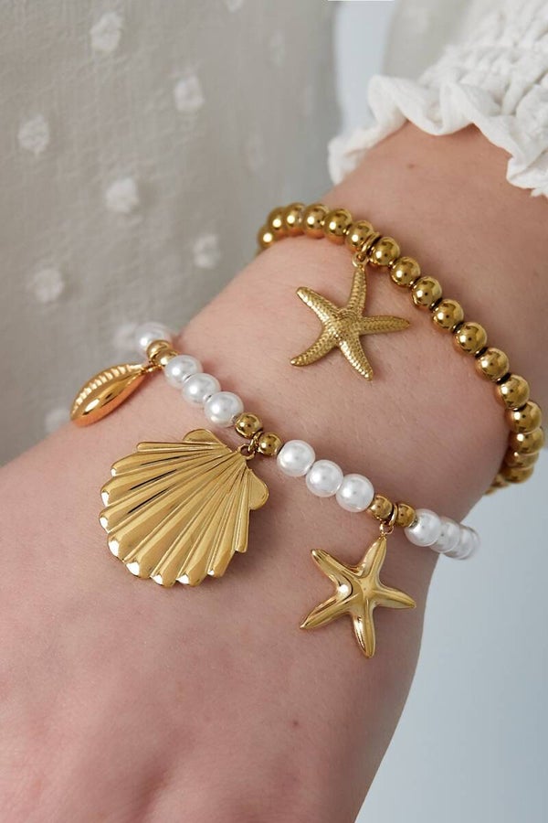 Stainless steel bedelarmbandje parels met zeebedels