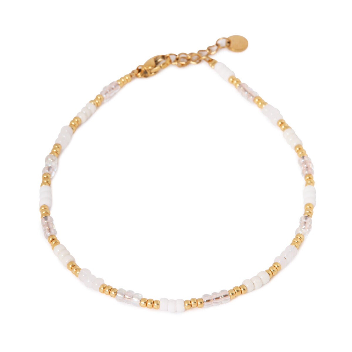 Label Kiki - White rainbow anklet gold