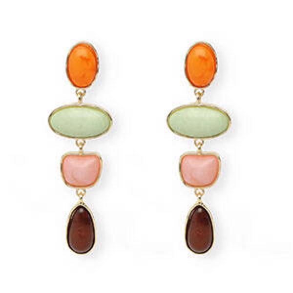Trendy oorbellen gold warm orange-green-pink-brown
