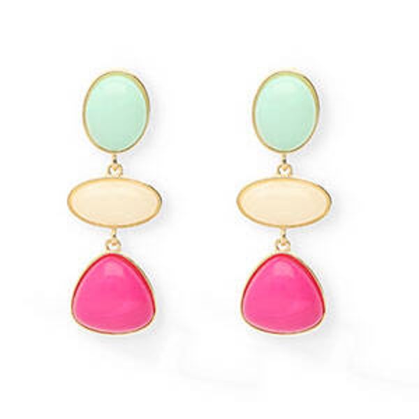 Trendy oorbellen gold- mint-green-offwhite-hot pink