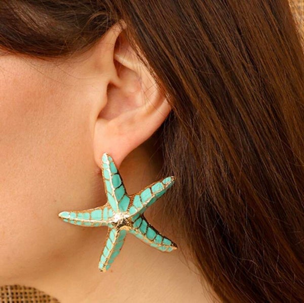Trendy oorsteker Zeester Turquoise