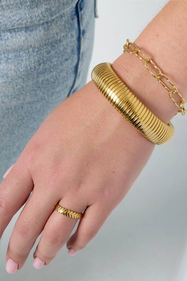 Stainless steel - Armband ribbel breed - Goud kleur