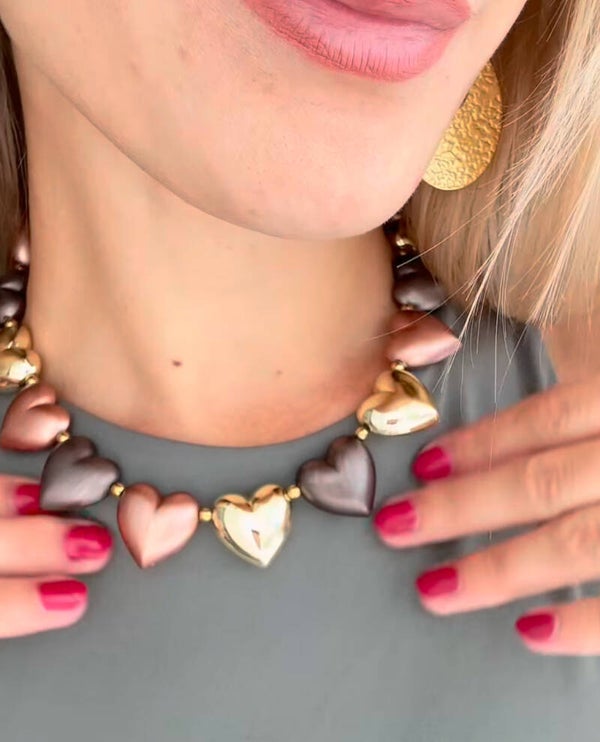 Many bronze heart ketting