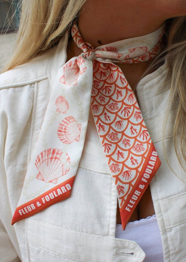 Fleur & Foulard - 100% Twill Zijde Sjaaltje Scarf Coral