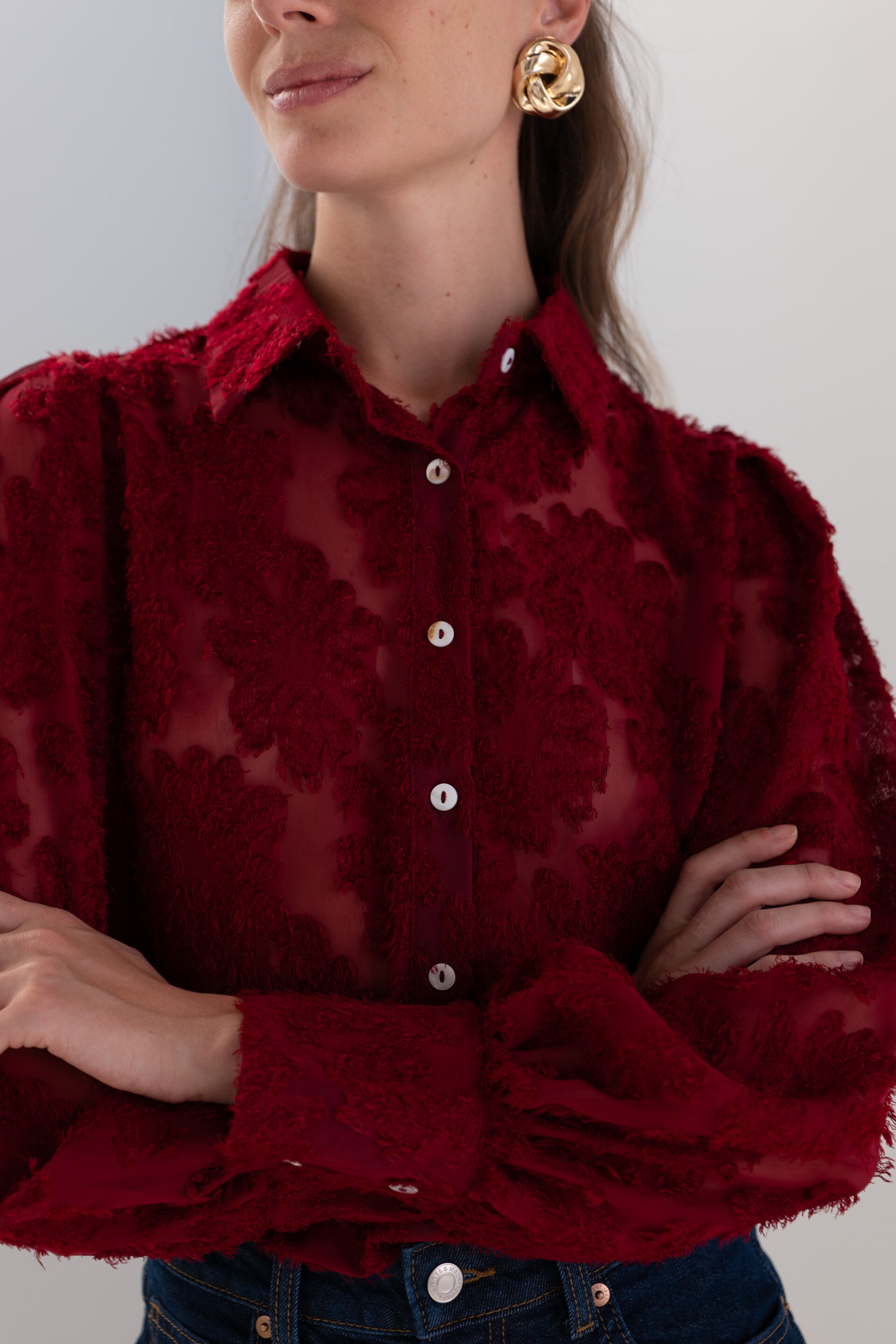 Bloesje met kant in Bordeaux, bruin en beige