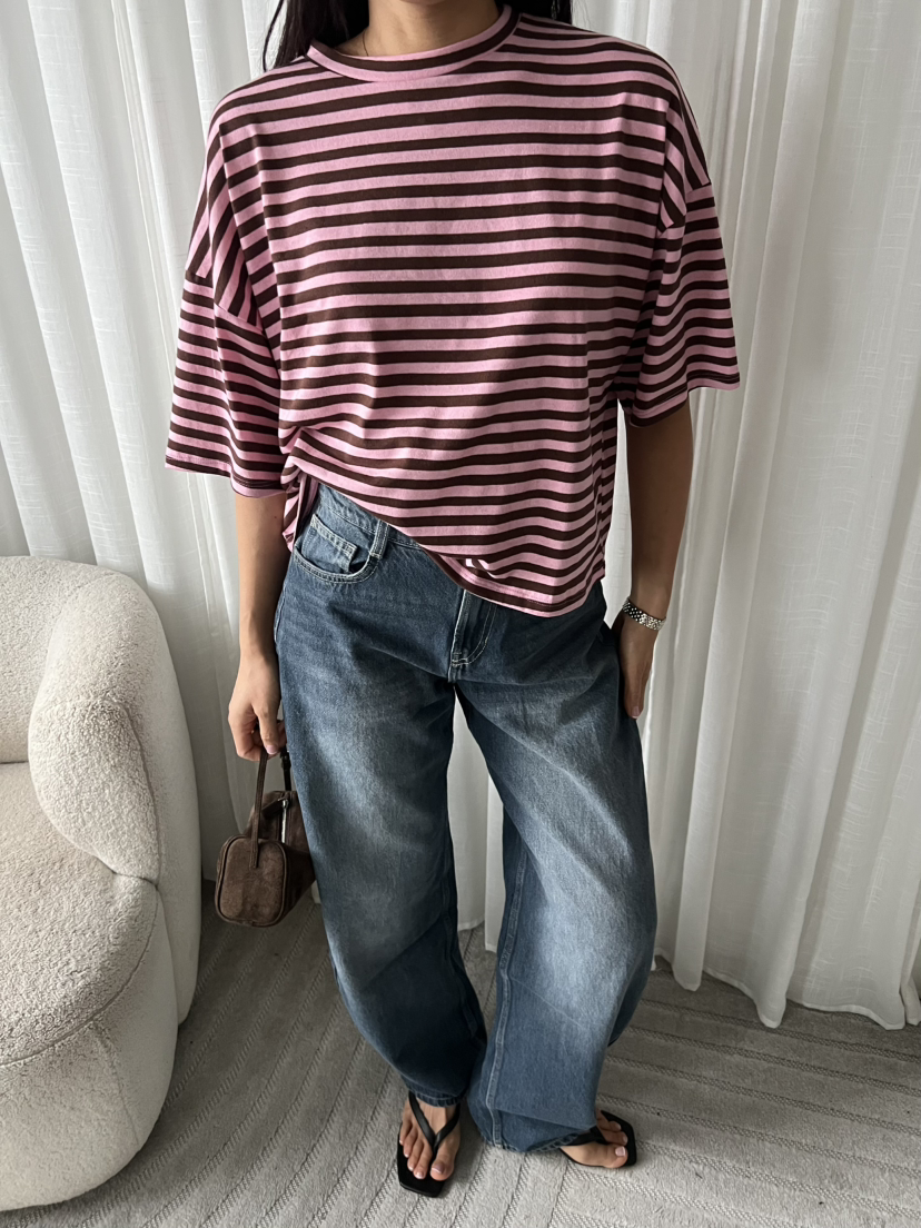 T’shirt streep rood/rose