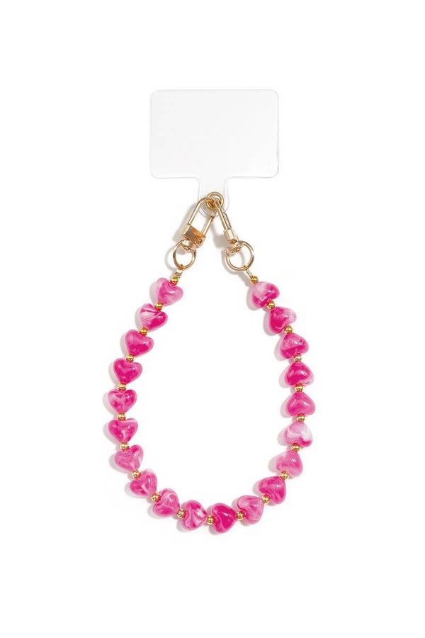 Telefoonkoord Hartjes - roze rood