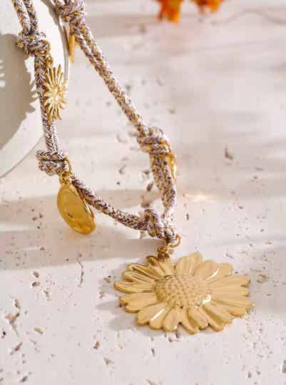 Stainless steel met touw gevlochten bedelketting, lengte 42-48 cm