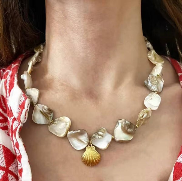 Handgemaakte stainless steel schelpketting met bedel