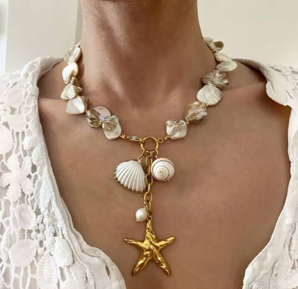Handgemaakte stainless steel ketting met schelpen